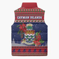 Cayman Islands Christmas Sleeveless Puffer Jacket Coat Of Arms With Poinsettia - Wonder Print Shop