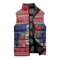Cayman Islands Christmas Sleeveless Puffer Jacket Coat Of Arms With Poinsettia - Wonder Print Shop