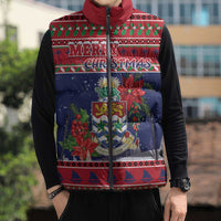 Cayman Islands Christmas Sleeveless Puffer Jacket Coat Of Arms With Poinsettia - Wonder Print Shop