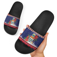 Cayman Islands Christmas Slide Sandals Coat Of Arms With Poinsettia - Wonder Print Shop