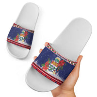 Cayman Islands Christmas Slide Sandals Coat Of Arms With Poinsettia - Wonder Print Shop