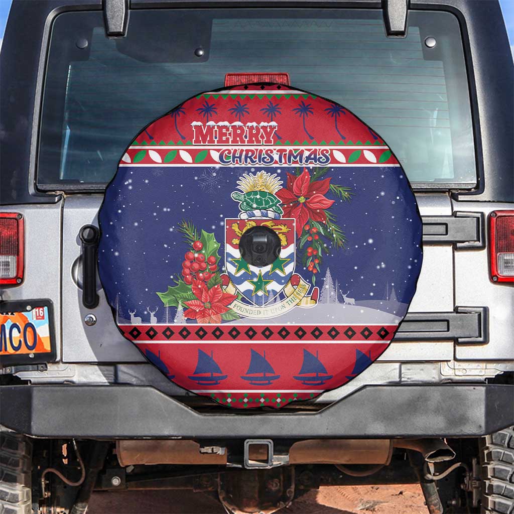 Cayman Islands Christmas Spare Tire Cover Coat Of Arms With Poinsettia - Wonder Print Shop