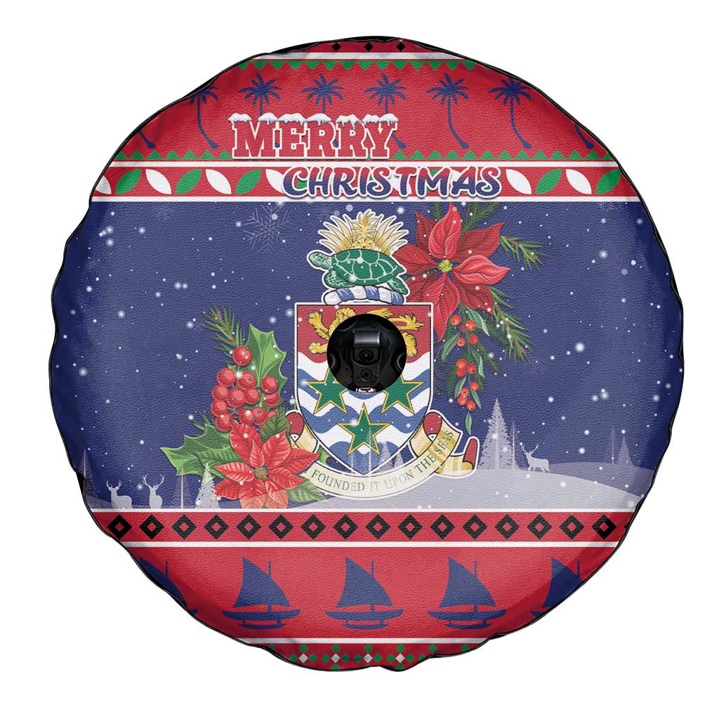 Cayman Islands Christmas Spare Tire Cover Coat Of Arms With Poinsettia - Wonder Print Shop