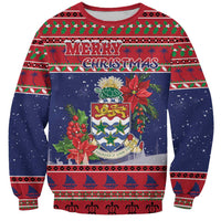 Cayman Islands Christmas Sweatshirt Coat Of Arms With Poinsettia - Wonder Print Shop