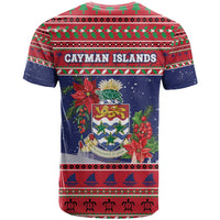 Cayman Islands Christmas T Shirt Coat Of Arms With Poinsettia - Wonder Print Shop