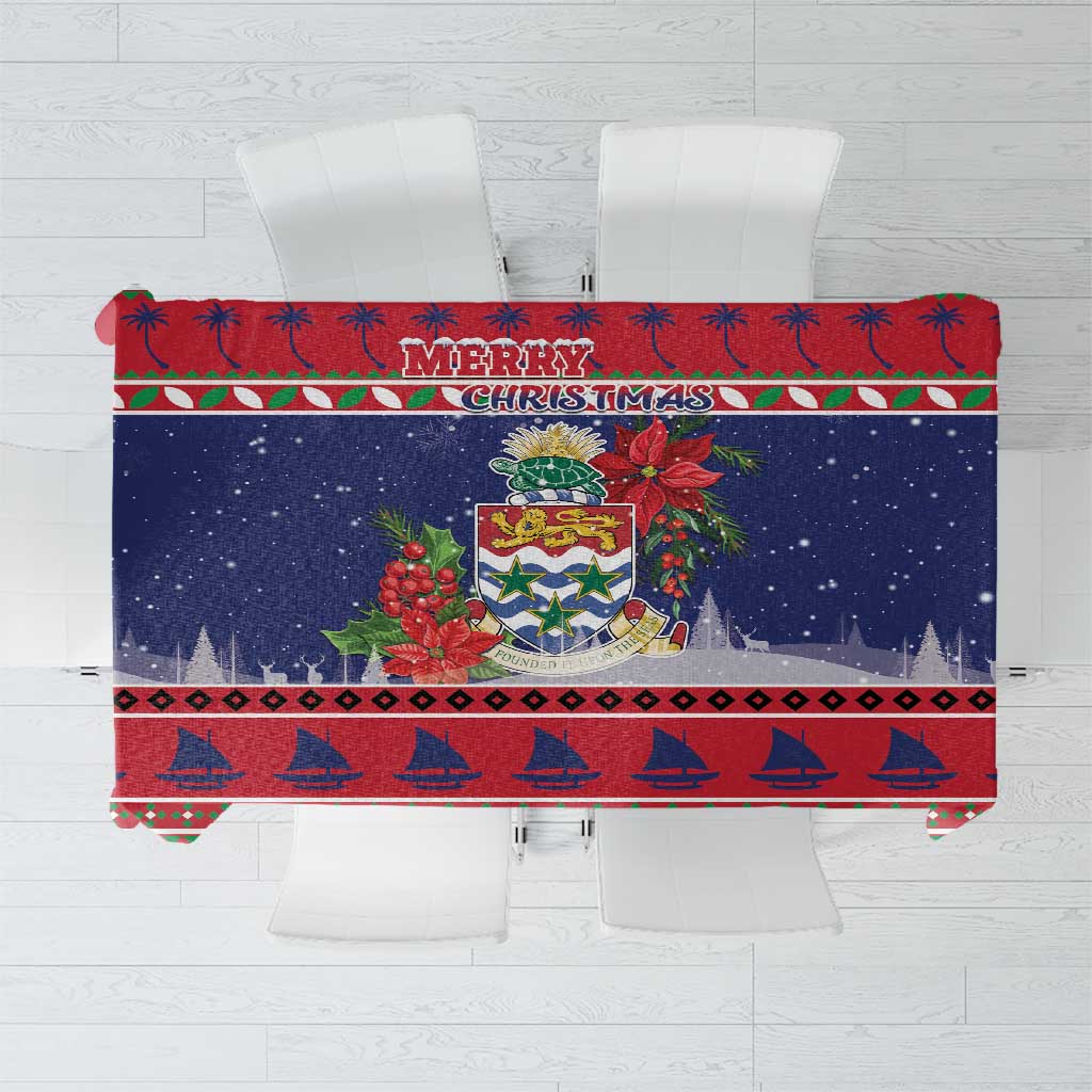 Cayman Islands Christmas Tablecloth Coat Of Arms With Poinsettia - Wonder Print Shop