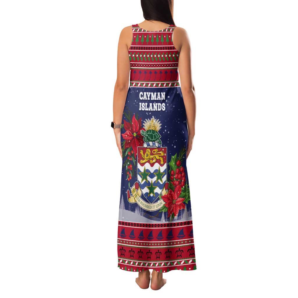 Cayman Islands Christmas Tank Maxi Dress Coat Of Arms With Poinsettia - Wonder Print Shop