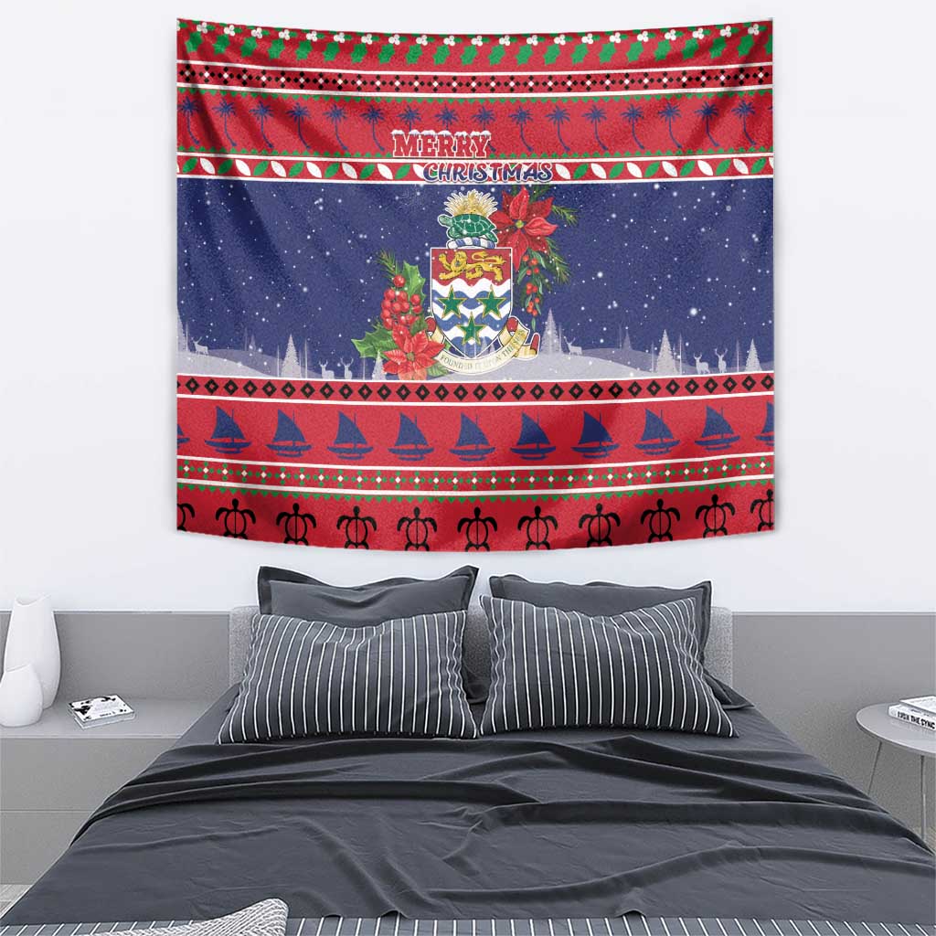 Cayman Islands Christmas Tapestry Coat Of Arms With Poinsettia - Wonder Print Shop
