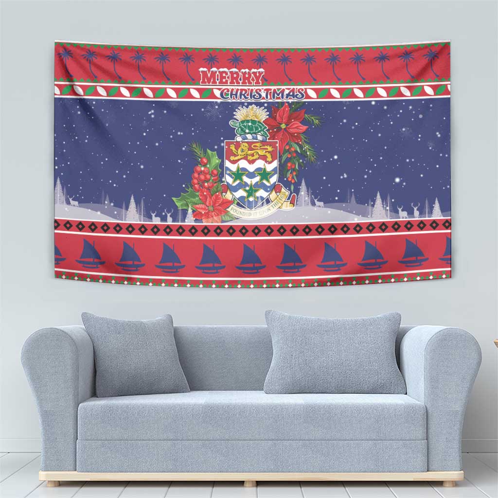 Cayman Islands Christmas Tapestry Coat Of Arms With Poinsettia - Wonder Print Shop