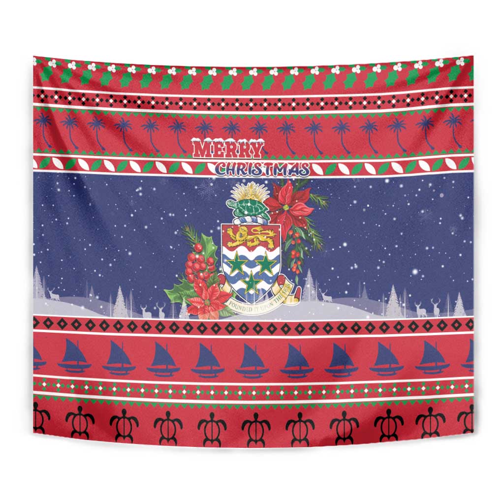 Cayman Islands Christmas Tapestry Coat Of Arms With Poinsettia - Wonder Print Shop
