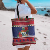 Cayman Islands Christmas Tote Bag Coat Of Arms With Poinsettia - Wonder Print Shop