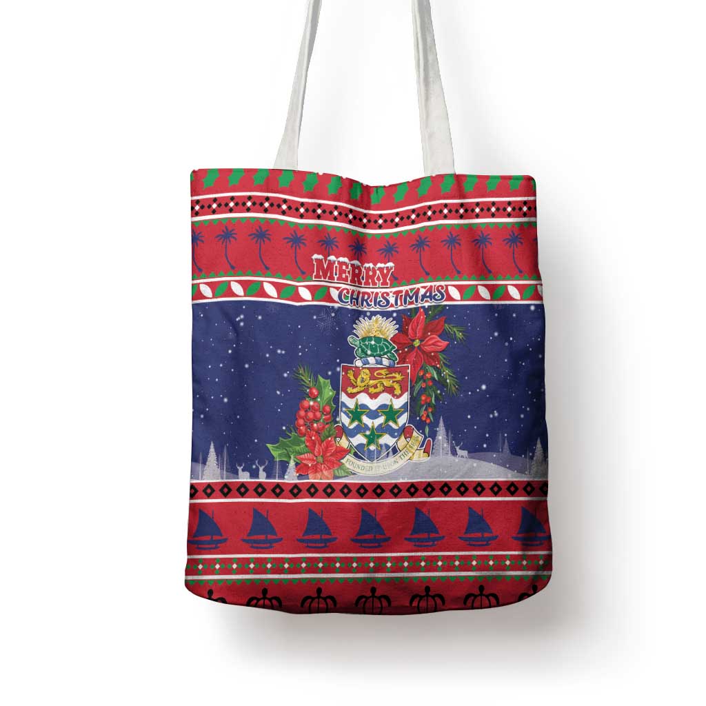 Cayman Islands Christmas Tote Bag Coat Of Arms With Poinsettia - Wonder Print Shop