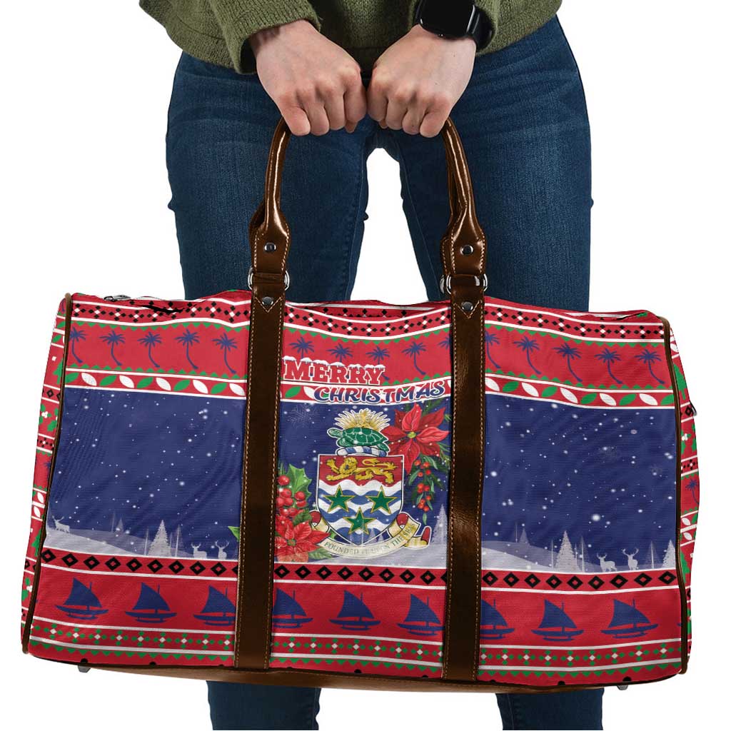 Cayman Islands Christmas Travel Bag Coat Of Arms With Poinsettia - Wonder Print Shop