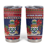Cayman Islands Christmas Tumbler Cup Coat Of Arms With Poinsettia - Wonder Print Shop