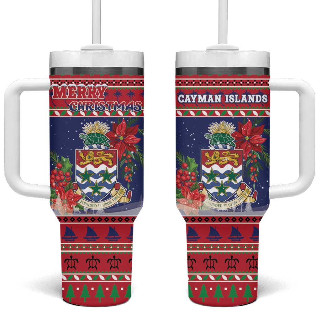 Cayman Islands Christmas Tumbler With Handle Coat Of Arms With Poinsettia - Wonder Print Shop