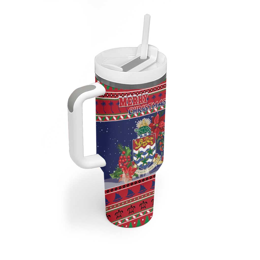 Cayman Islands Christmas Tumbler With Handle Coat Of Arms With Poinsettia - Wonder Print Shop