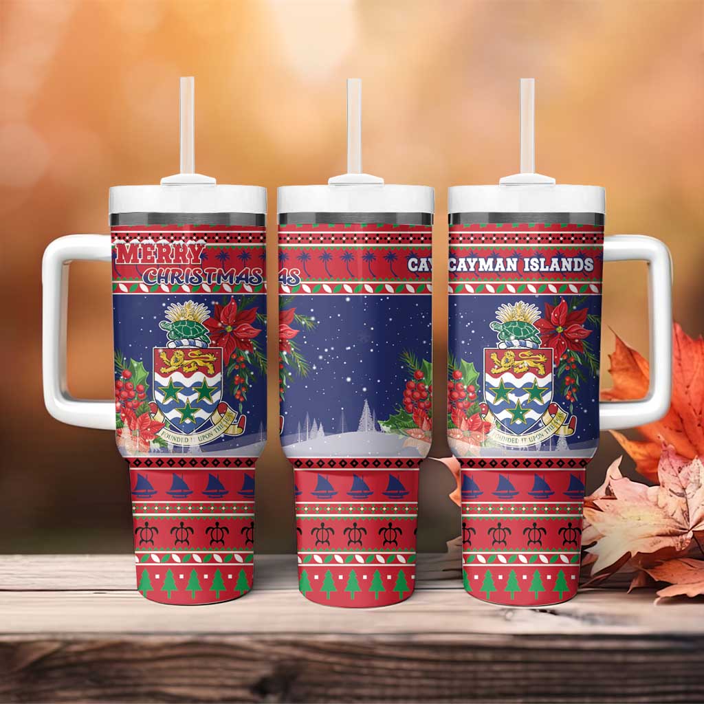 Cayman Islands Christmas Tumbler With Handle Coat Of Arms With Poinsettia - Wonder Print Shop