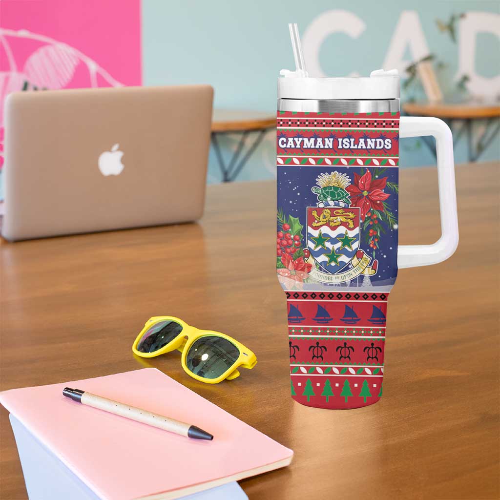Cayman Islands Christmas Tumbler With Handle Coat Of Arms With Poinsettia - Wonder Print Shop