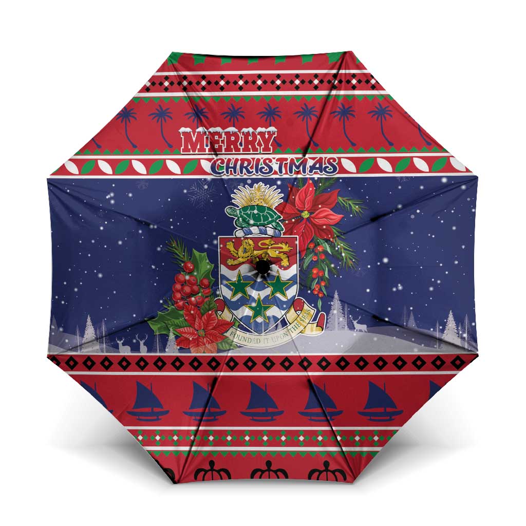 Cayman Islands Christmas Umbrella Coat Of Arms With Poinsettia - Wonder Print Shop