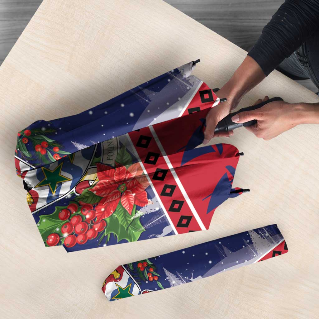 Cayman Islands Christmas Umbrella Coat Of Arms With Poinsettia - Wonder Print Shop