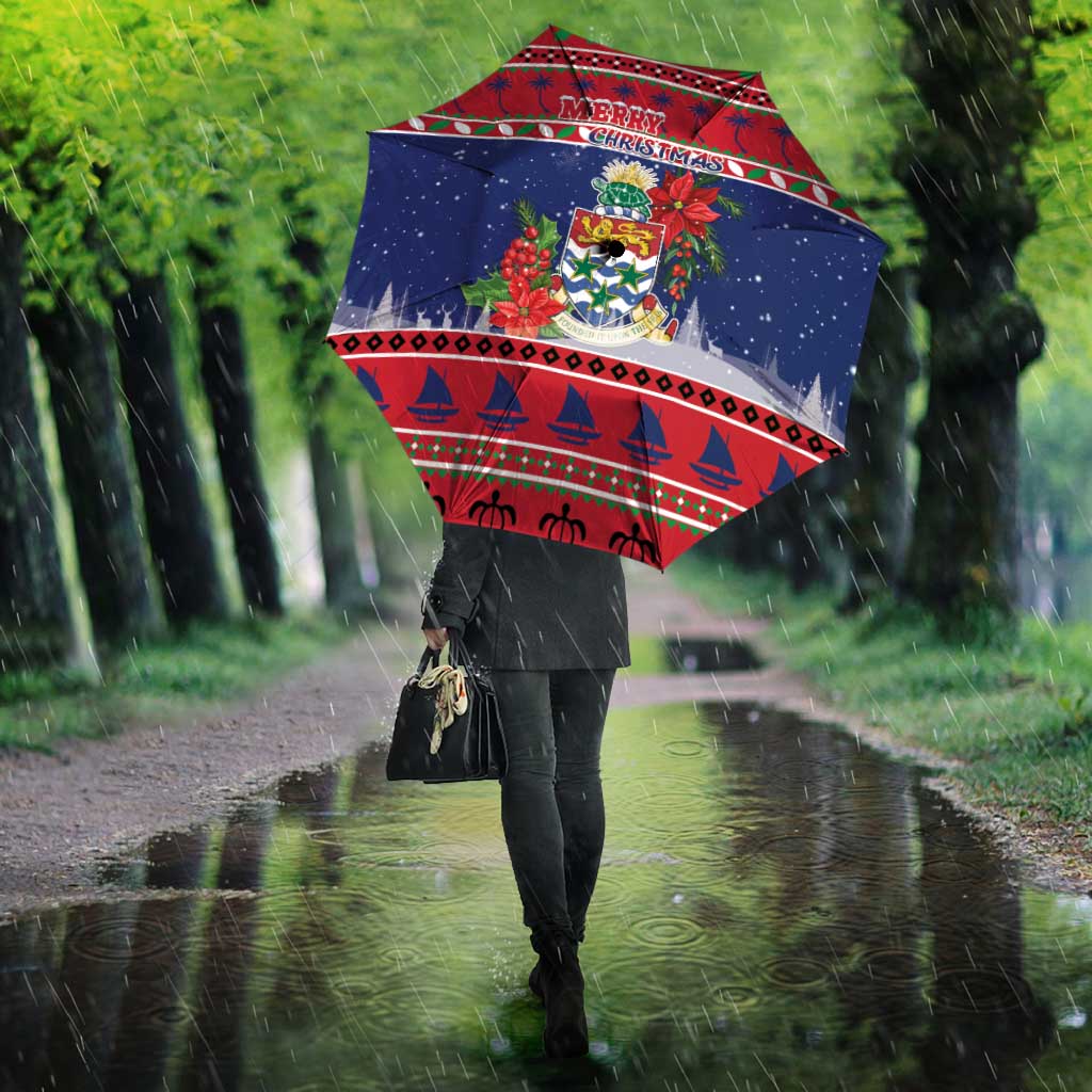Cayman Islands Christmas Umbrella Coat Of Arms With Poinsettia - Wonder Print Shop
