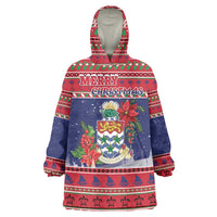 Cayman Islands Christmas Wearable Blanket Hoodie Coat Of Arms With Poinsettia - Wonder Print Shop