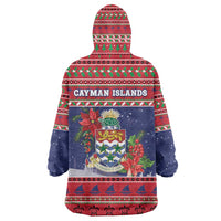 Cayman Islands Christmas Wearable Blanket Hoodie Coat Of Arms With Poinsettia - Wonder Print Shop