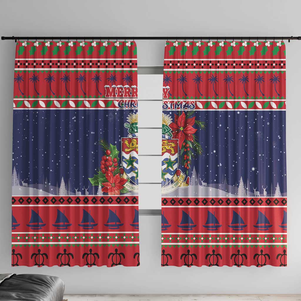 Cayman Islands Christmas Window Curtain Coat Of Arms With Poinsettia - Wonder Print Shop