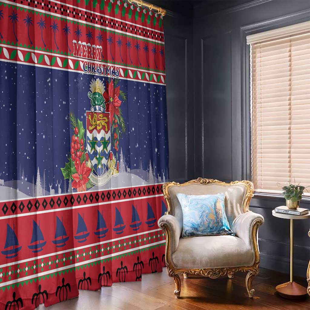 Cayman Islands Christmas Window Curtain Coat Of Arms With Poinsettia - Wonder Print Shop