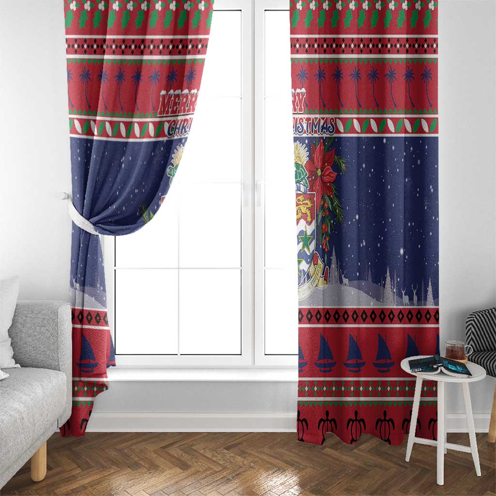 Cayman Islands Christmas Window Curtain Coat Of Arms With Poinsettia - Wonder Print Shop