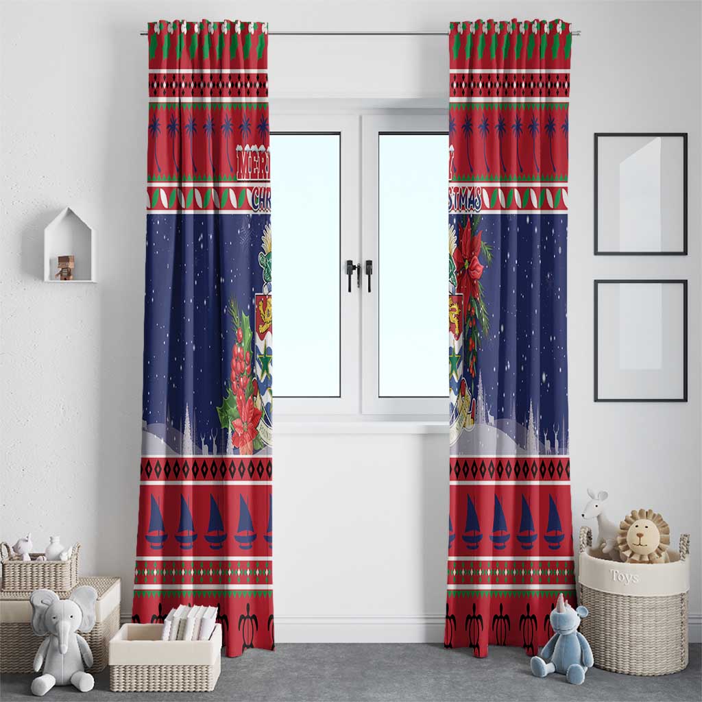 Cayman Islands Christmas Window Curtain Coat Of Arms With Poinsettia - Wonder Print Shop
