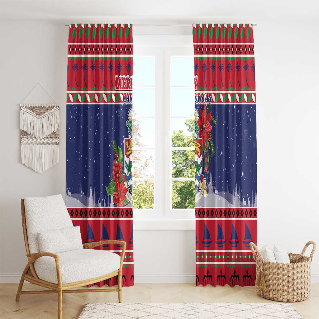 Cayman Islands Christmas Window Curtain Coat Of Arms With Poinsettia - Wonder Print Shop