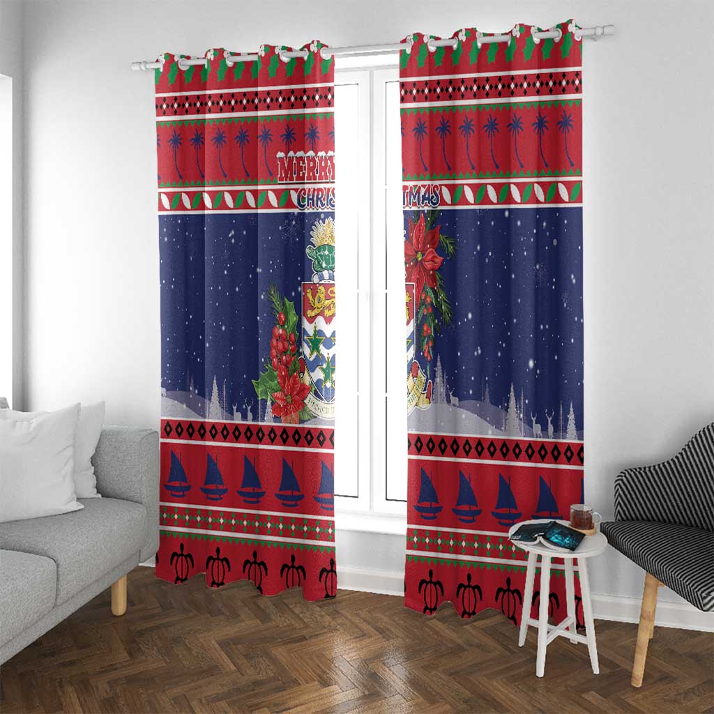 Cayman Islands Christmas Window Curtain Coat Of Arms With Poinsettia - Wonder Print Shop