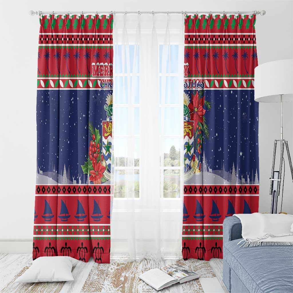 Cayman Islands Christmas Window Curtain Coat Of Arms With Poinsettia - Wonder Print Shop