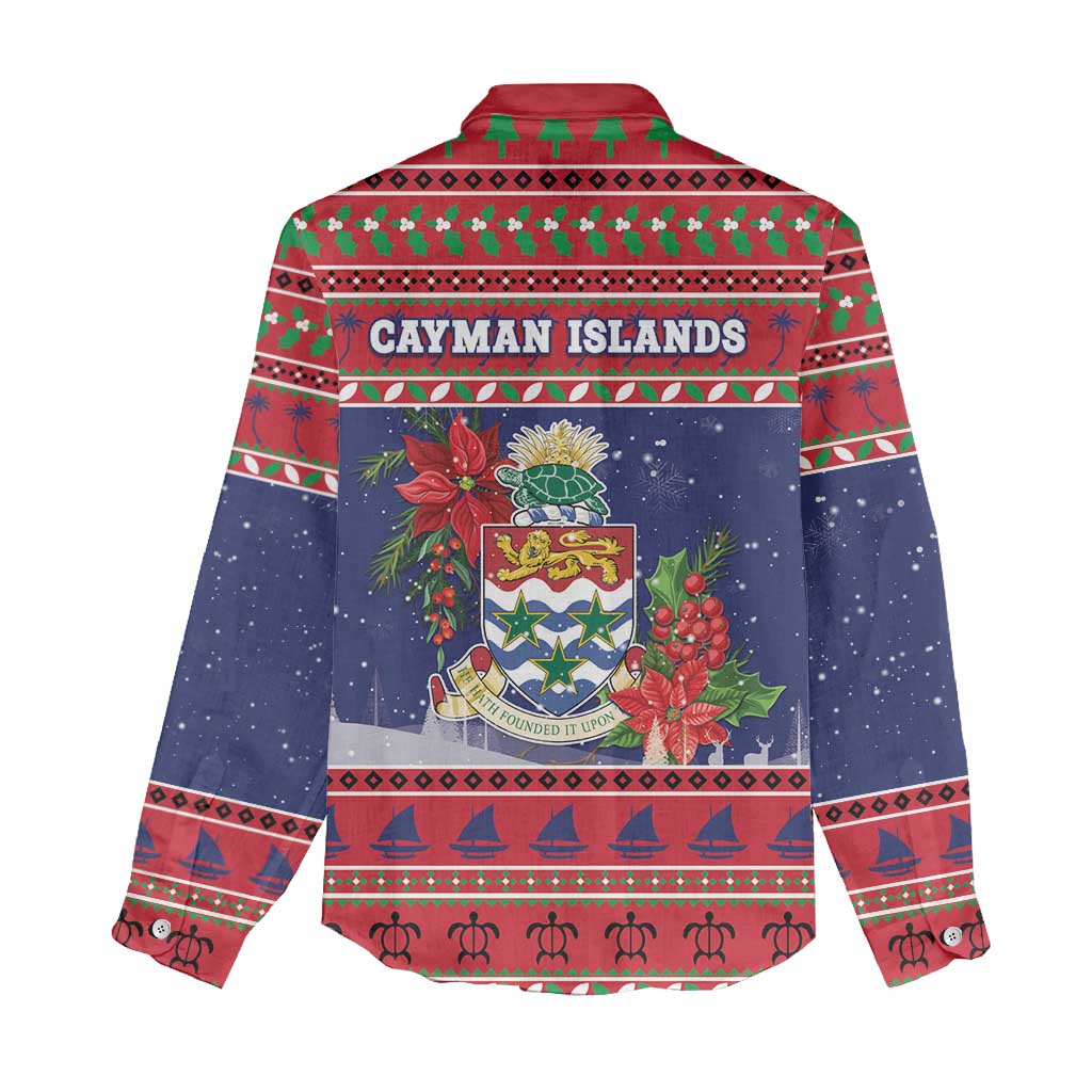 Cayman Islands Christmas Women Casual Shirt Coat Of Arms With Poinsettia - Wonder Print Shop