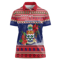 Cayman Islands Christmas Women Polo Shirt Coat Of Arms With Poinsettia - Wonder Print Shop
