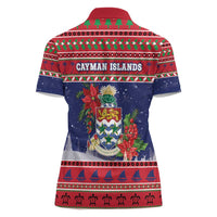 Cayman Islands Christmas Women Polo Shirt Coat Of Arms With Poinsettia - Wonder Print Shop