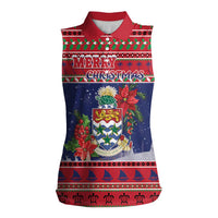 Cayman Islands Christmas Women Sleeveless Polo Shirt Coat Of Arms With Poinsettia - Wonder Print Shop