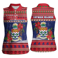 Cayman Islands Christmas Women Sleeveless Polo Shirt Coat Of Arms With Poinsettia - Wonder Print Shop
