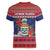 Cayman Islands Christmas Women V-Neck T-Shirt Coat Of Arms With Poinsettia - Wonder Print Shop