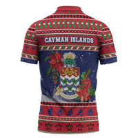 Cayman Islands Christmas Zipper Polo Shirt Coat Of Arms With Poinsettia - Wonder Print Shop