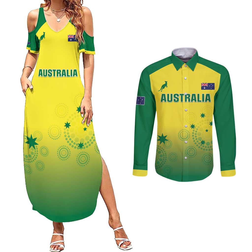 Custom Australia Cricket Couples Matching Summer Maxi Dress and Long Sleeve Button Shirt Go Champions Aussies LT05 - Wonder Print Shop