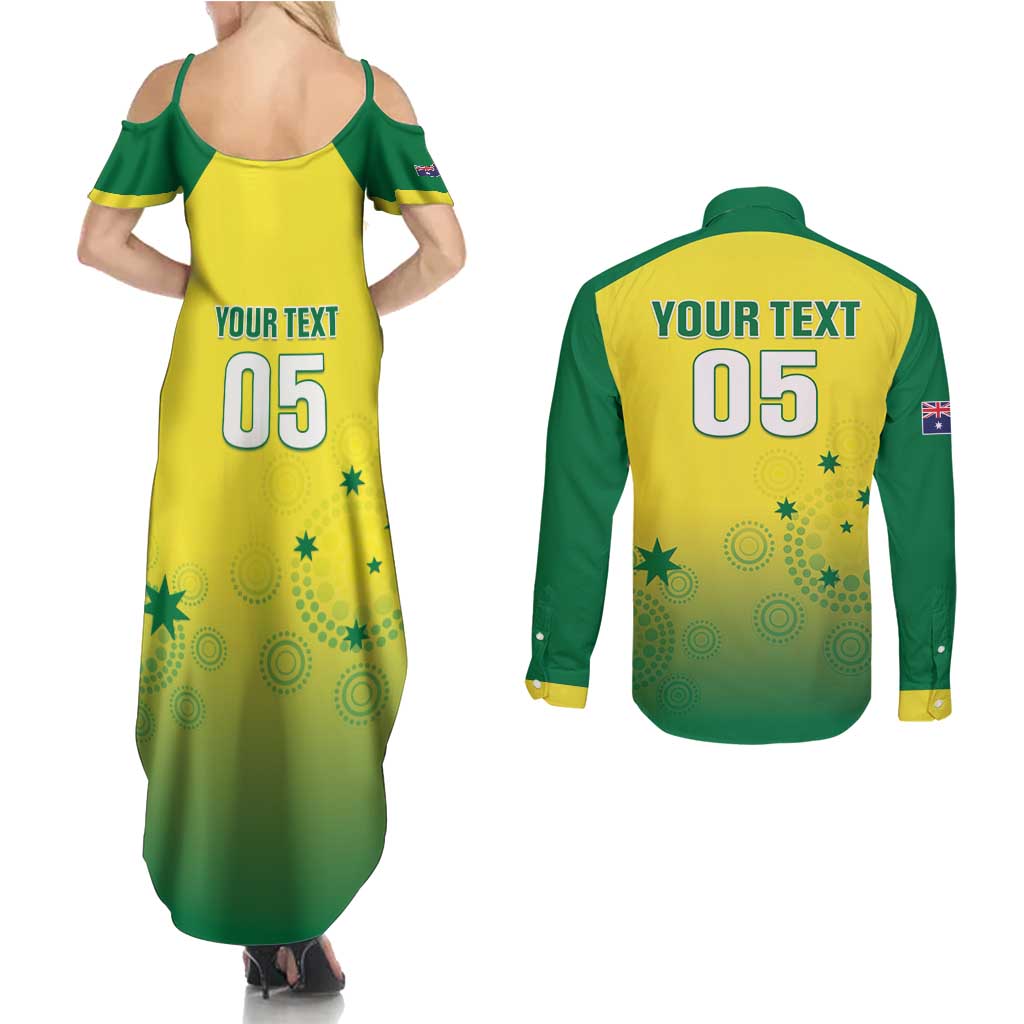 Custom Australia Cricket Couples Matching Summer Maxi Dress and Long Sleeve Button Shirt Go Champions Aussies LT05 - Wonder Print Shop