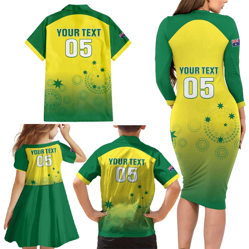 Custom Australia Cricket Family Matching Long Sleeve Bodycon Dress and Hawaiian Shirt Go Champions Aussies LT05 - Wonder Print Shop