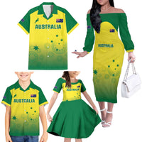 Custom Australia Cricket Family Matching Off The Shoulder Long Sleeve Dress and Hawaiian Shirt Go Champions Aussies LT05 - Wonder Print Shop