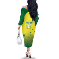 Custom Australia Cricket Family Matching Off The Shoulder Long Sleeve Dress and Hawaiian Shirt Go Champions Aussies LT05 - Wonder Print Shop