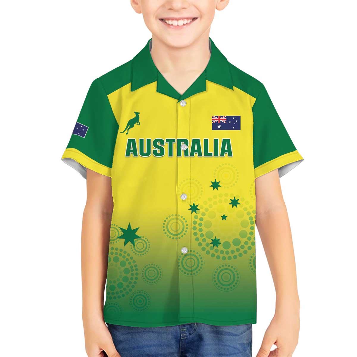 Custom Australia Cricket Family Matching Off The Shoulder Long Sleeve Dress and Hawaiian Shirt Go Champions Aussies LT05 - Wonder Print Shop
