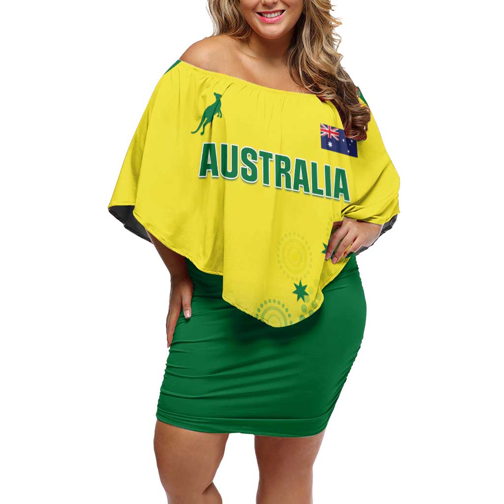 Custom Australia Cricket Family Matching Off Shoulder Short Dress and Hawaiian Shirt Go Champions Aussies LT05 - Wonder Print Shop