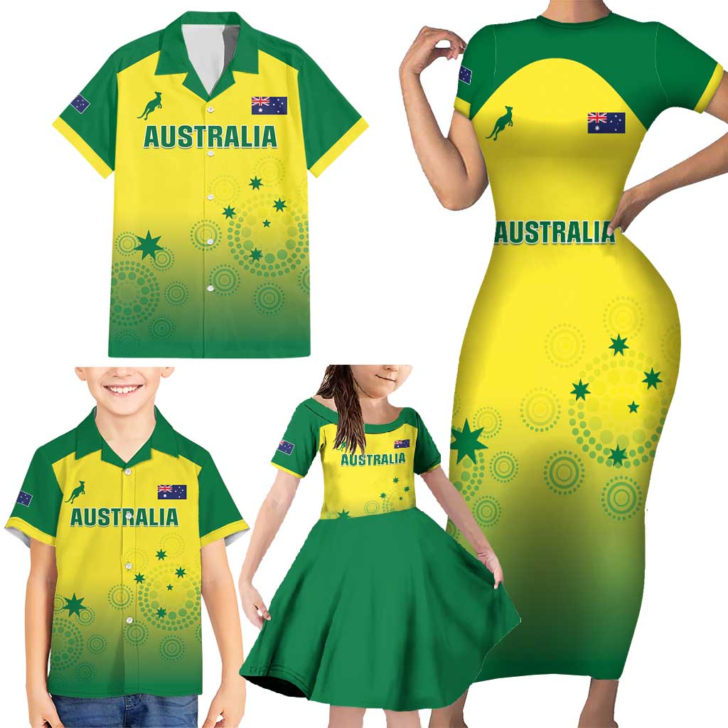 Custom Australia Cricket Family Matching Short Sleeve Bodycon Dress and Hawaiian Shirt Go Champions Aussies LT05 - Wonder Print Shop