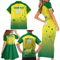 Custom Australia Cricket Family Matching Short Sleeve Bodycon Dress and Hawaiian Shirt Go Champions Aussies LT05 - Wonder Print Shop